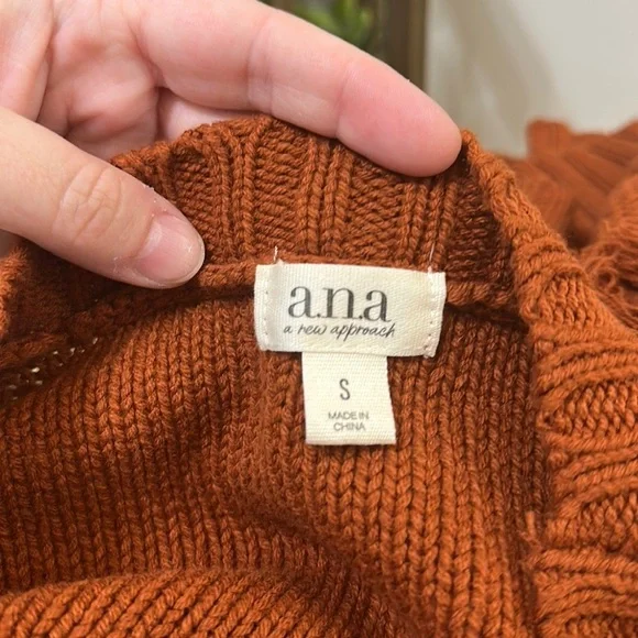 Ana Copper Burnt Orange Thick Knit Sweater with Fringe Sleeves size S - Picture 7 of 8